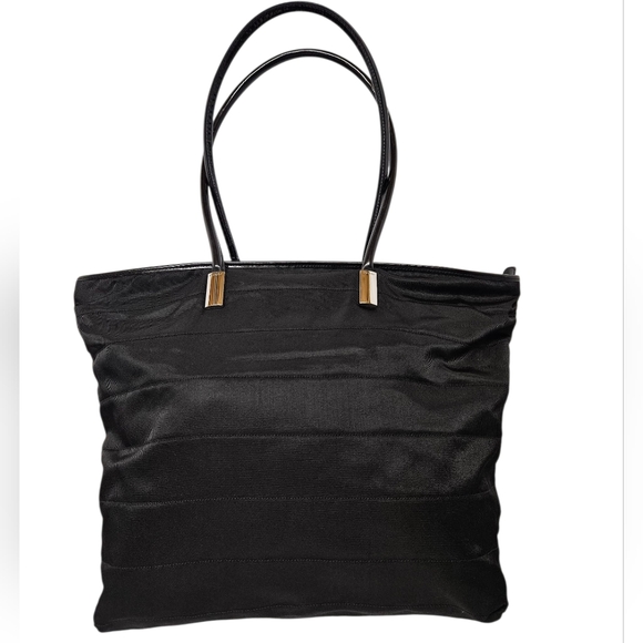 Gucci Ribbed Nylon And Patent Leather Weekender Tote Bag In Black And Silver - Picture 1 of 15